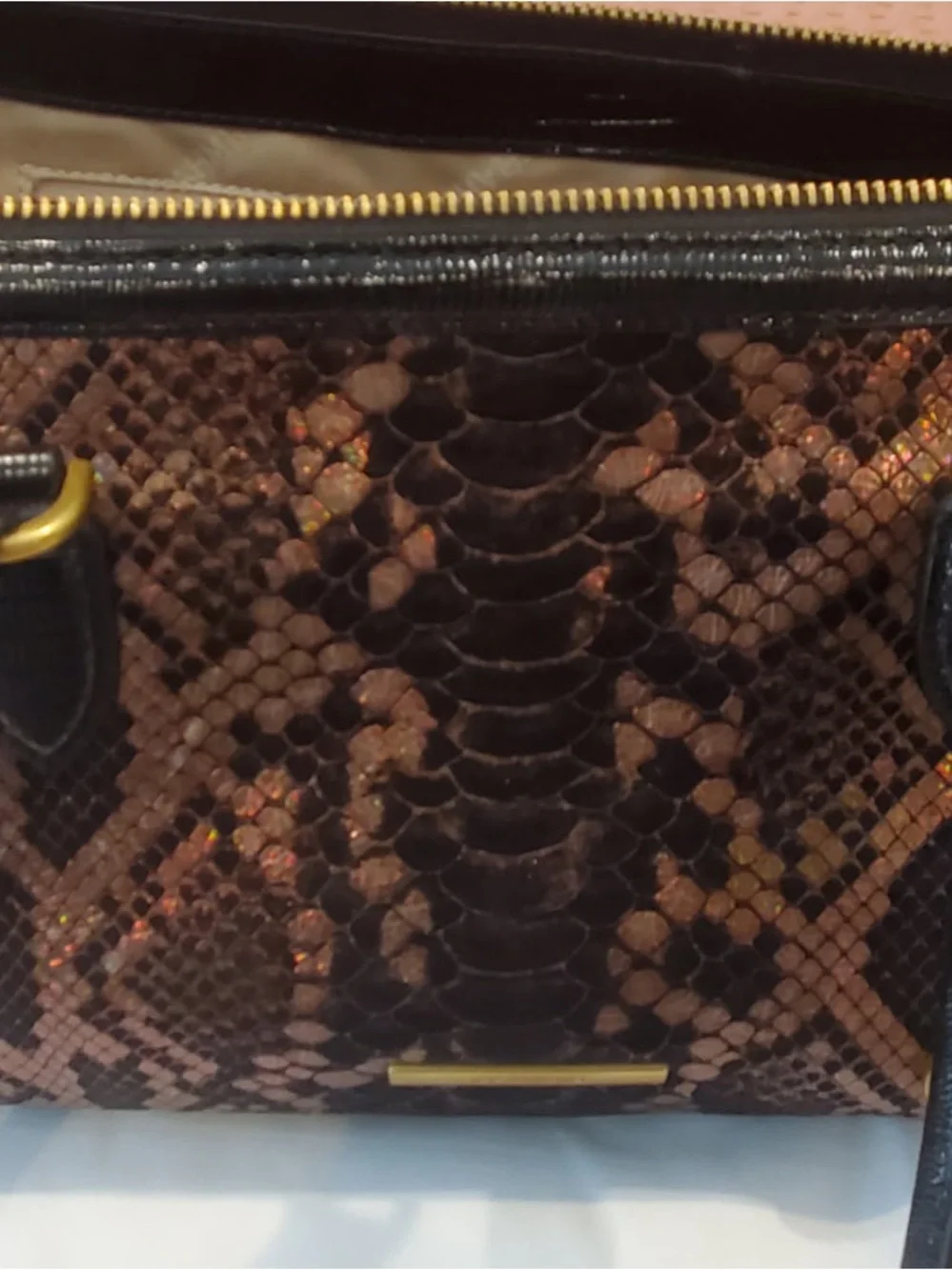 Brahmin Black Wallet & Brown Snake-Print Tote w/ Black Handles & Gold Hardware